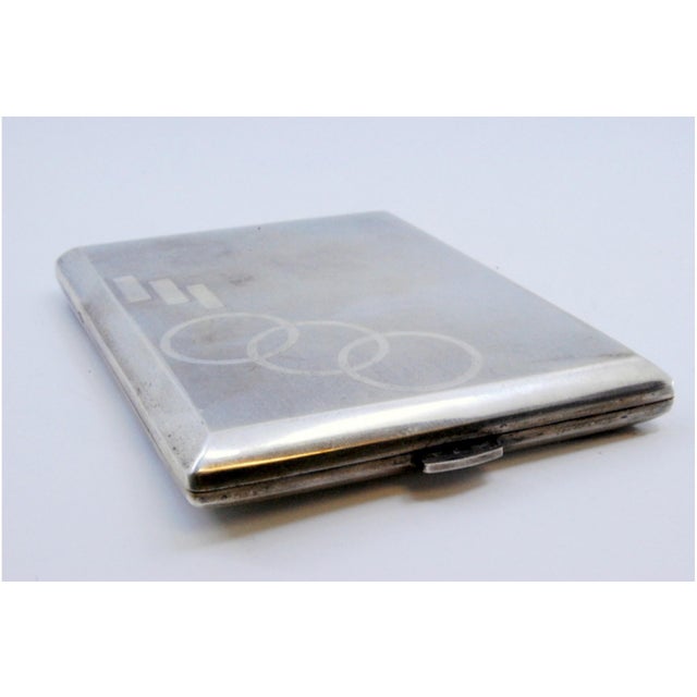Matte Silver Cigarette Case with Geometric Figures and Gilt Interior For Sale - Image 5 of 10