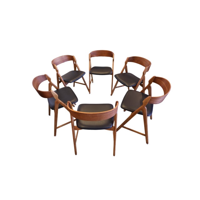Wood Model 71 Chair in Teak, Oak and Leather by Henning Kjærnulf, 1960s, Set of 6 For Sale - Image 7 of 11