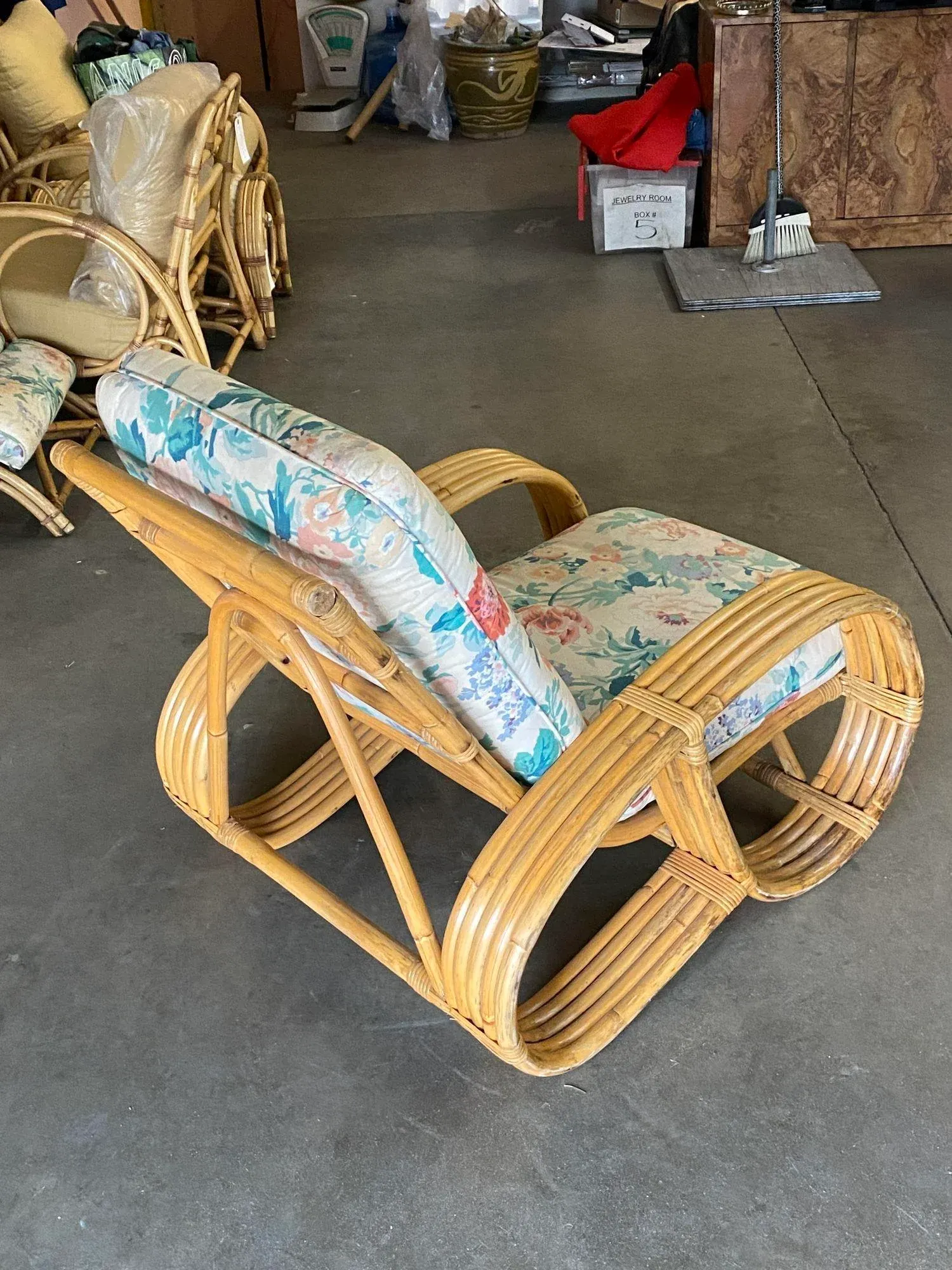 1950s Restored Mid Century 5-Strand Reverse Pretzel Rattan Lounge