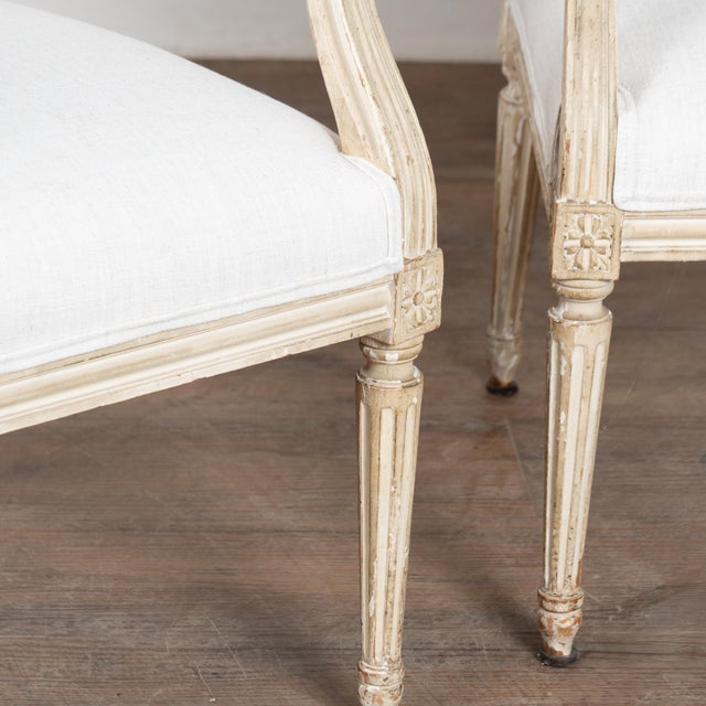 Pair, White Swedish Gustavian Armchairs, 19th Century For Sale - Image 14 of 18
