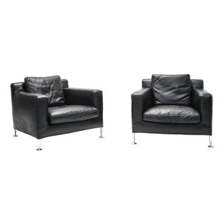 Harry Chairs in Black Leather by Antonio Citterio for B&B Italia, 1990s, Set of 2 For Sale