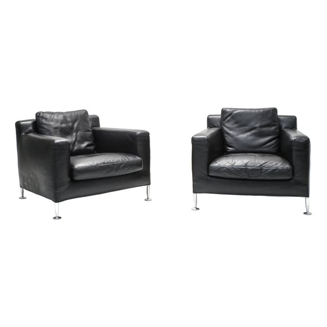 Harry Chairs in Black Leather by Antonio Citterio for B&B Italia, 1990s, Set of 2 For Sale