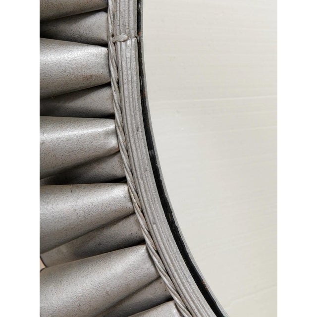 Contemporary Mid 20th Century Sunburst Silver Metal Oval Mirror For Sale - Image 3 of 7