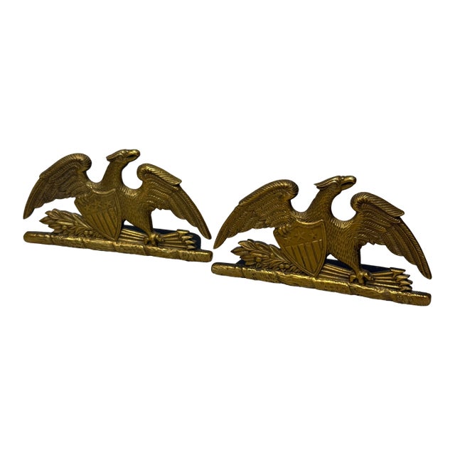 Vintage Virginia Metal Crafters 1952 Solid Brass Spread Eagle Book Ends Patriotic For Sale