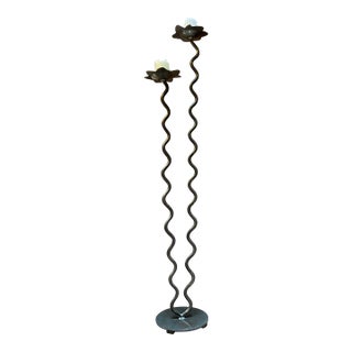 Four Feet Tall Postmodern Hand Forged Steel Curvy Pedestal Sculpture Double Candelabra Display For Sale