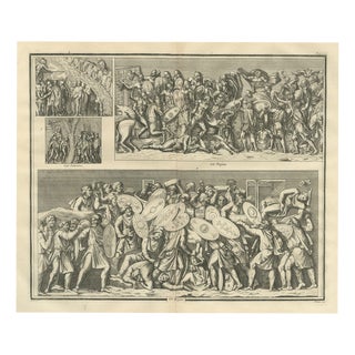 Montfaucon, Siege Scene with Overlapping Shields at a Wall, Trajans Column, 1722, Engraving For Sale