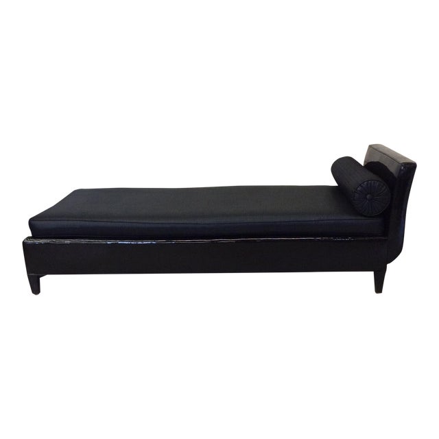 Black Patent Leather & Linen Chaise Lounge Bench Chairish
