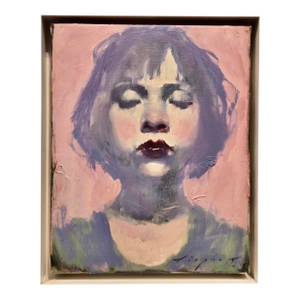 Malcolm Liepke -Girl in Pink With Dark Red Lipstick-Oil Painting