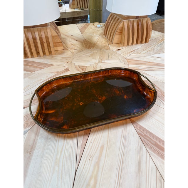 Italian Tortoiseshell Serving Tray With Brass Handles For Sale - Image 4 of 7