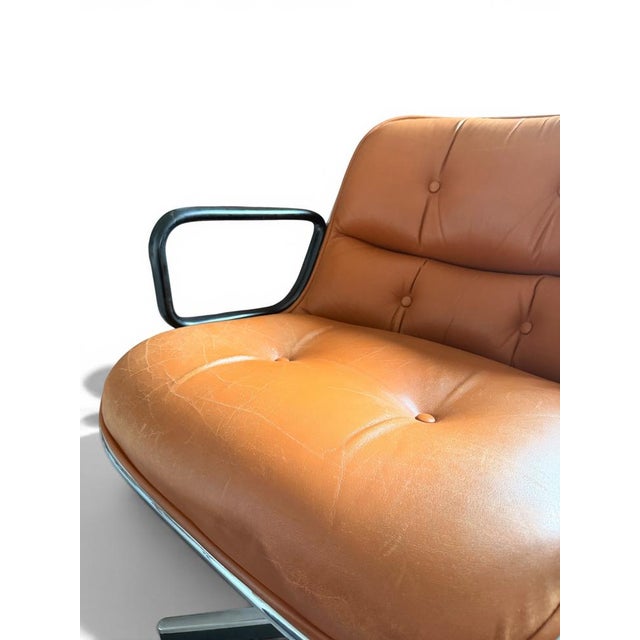 Vintage Camel Leather Executive Chair attributed to Charles Pollock for Knoll, 1970s For Sale - Image 9 of 10