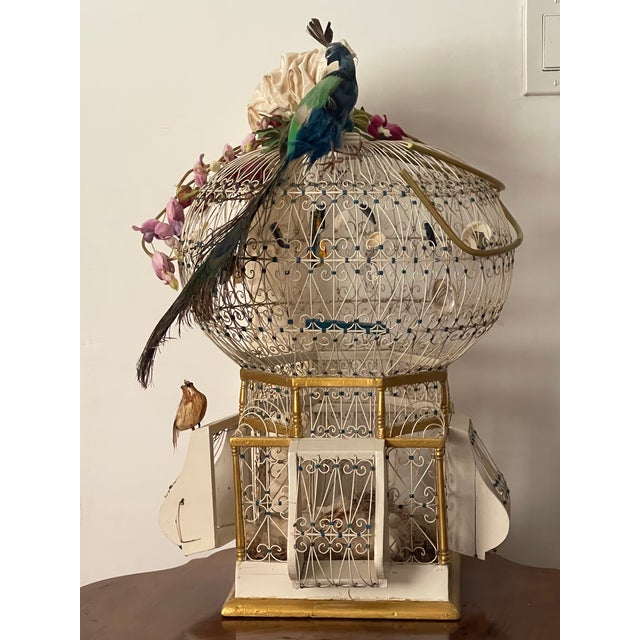 Shabby Chic Gorgeous French Antique Domed Wire Bird Cage Display For Sale - Image 3 of 7