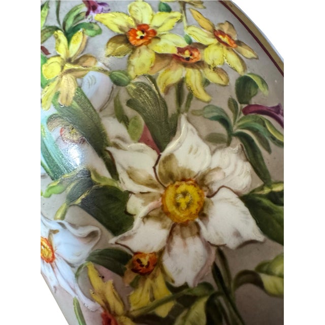 Glass Antique Bohemian Cranberry Cut Glass Vase With Hand-Painted Enamel Flowers, Overlay, and Gilt. 12.75” Early 1900s Romantic Victorian For Sale - Image 7 of 12