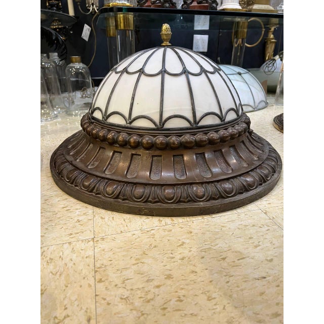 1900s Caldwell Bronze and Leaded Glass Flush Mount For Sale In New York - Image 6 of 7