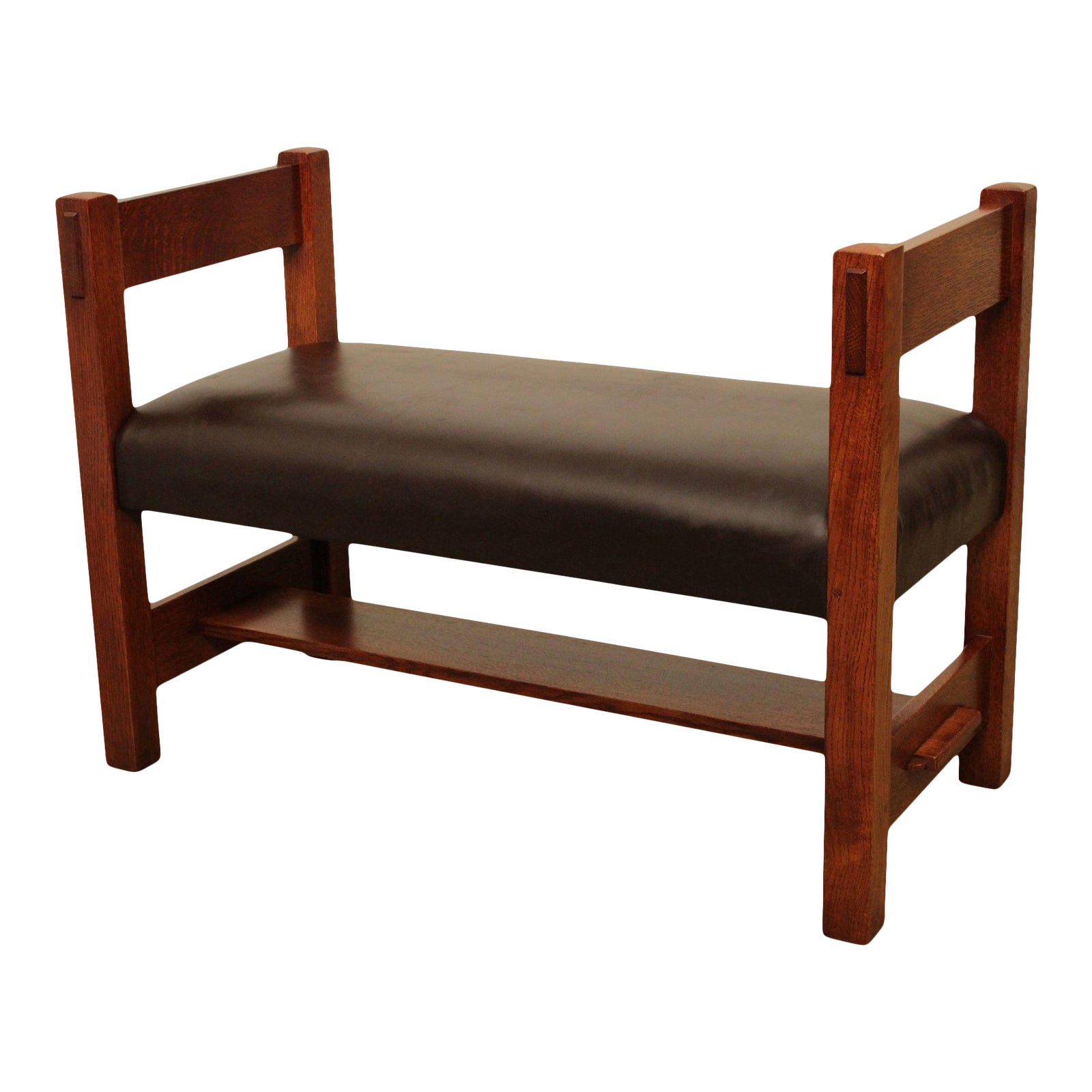 Stickley Mission Collection Oak Leather Seat Bench (B) Chairish