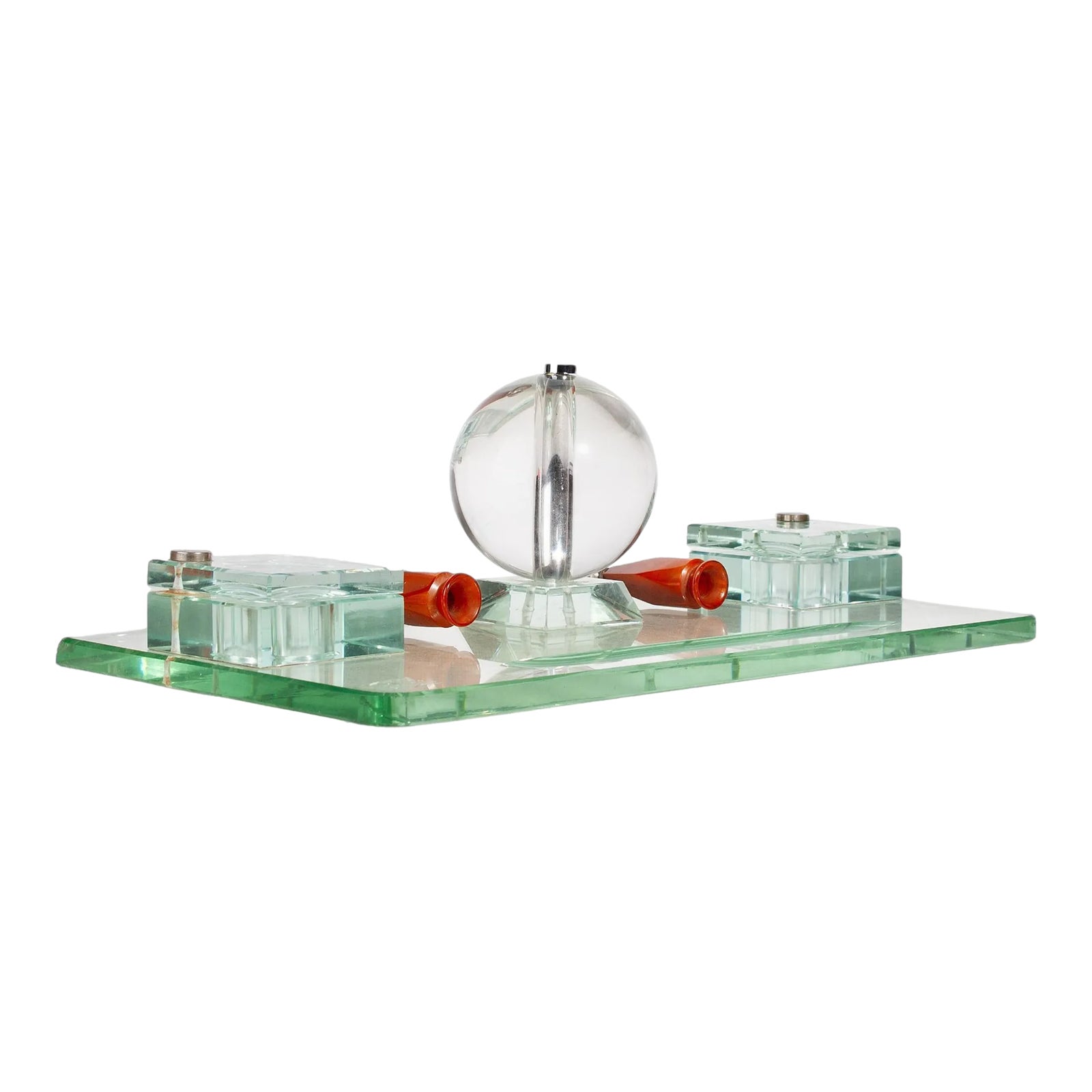 Early 20th Century Art Déco Crystal Desk Set of Inkwells and Pen Trays ...