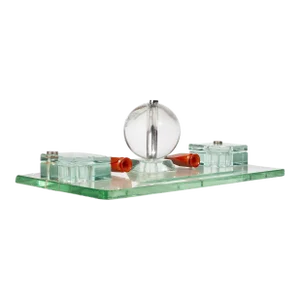 Early 20th Century Art Déco Crystal Desk Set of Inkwells and Pen Trays by Jacques Adnet Manufactured by Baccarat, France