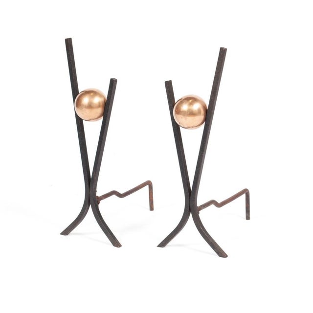 Metal Donald Deskey MCM Fireplace Iron Andirons For Sale - Image 7 of 9