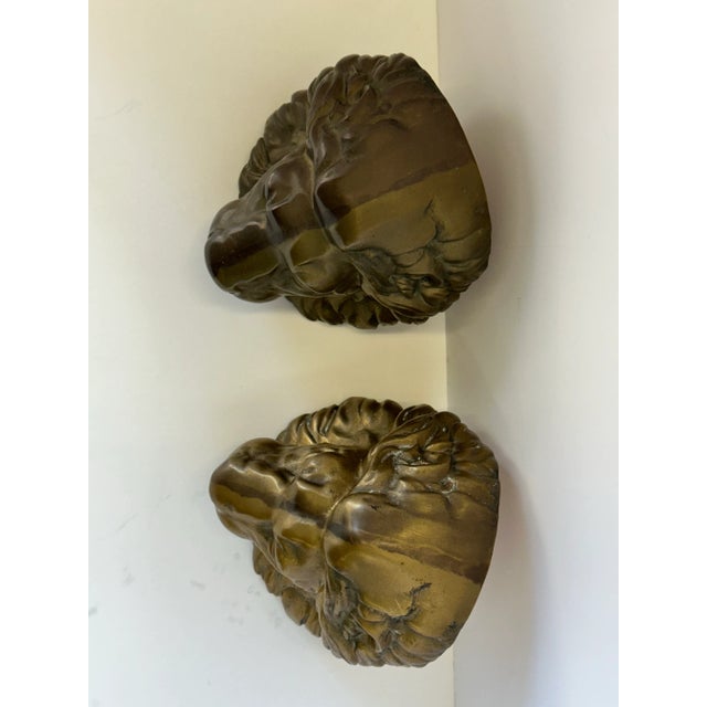 Mid 20th Century Pair of Vintage Hollywood Regency Brass Lion Head Bookends or Bookshelf Decor For Sale - Image 5 of 8