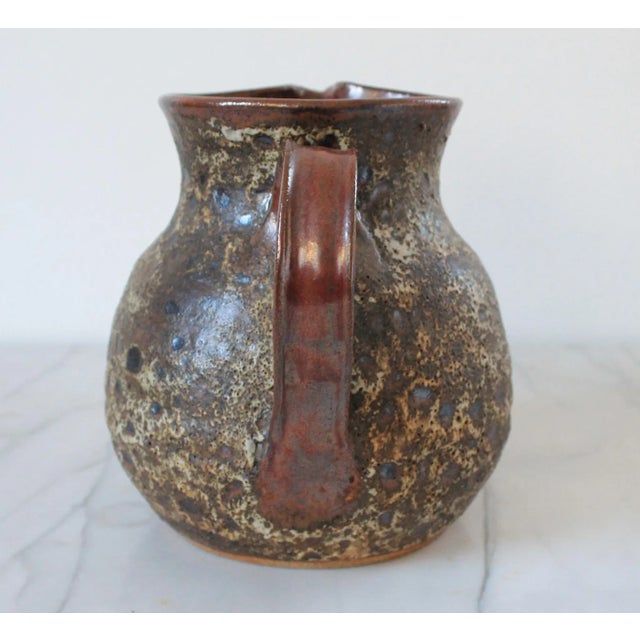 Vintage Brown Studio Art Pottery Pitcher For Sale - Image 4 of 10