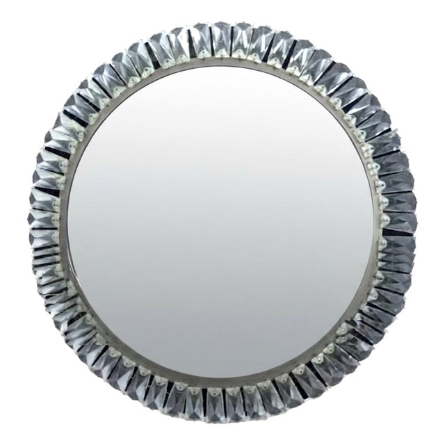Circular Wall Mirror with Crystal Prisms, 1970s For Sale