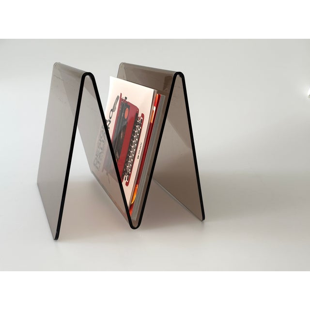 Vintage Magazine Rack in Smoked Glass Acrylic, 1970s For Sale - Image 6 of 11