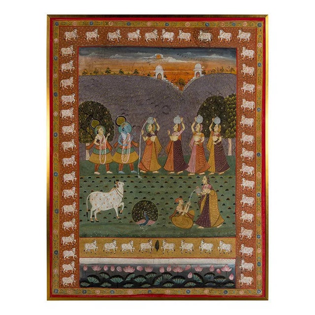 Pair of Monumental Framed Indian Pichwai Paintings of Krishna, Late 20th Century For Sale In Nashville - Image 6 of 6