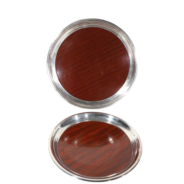 2 Faux Wood Grain Formica and Chrome Serving Trays by Crescent | Chairish