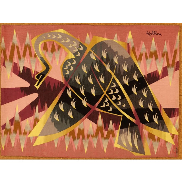 3.11 x 5.2 Mid Century French Tapestry SWAN Signed Jullian- Alias Jupitor