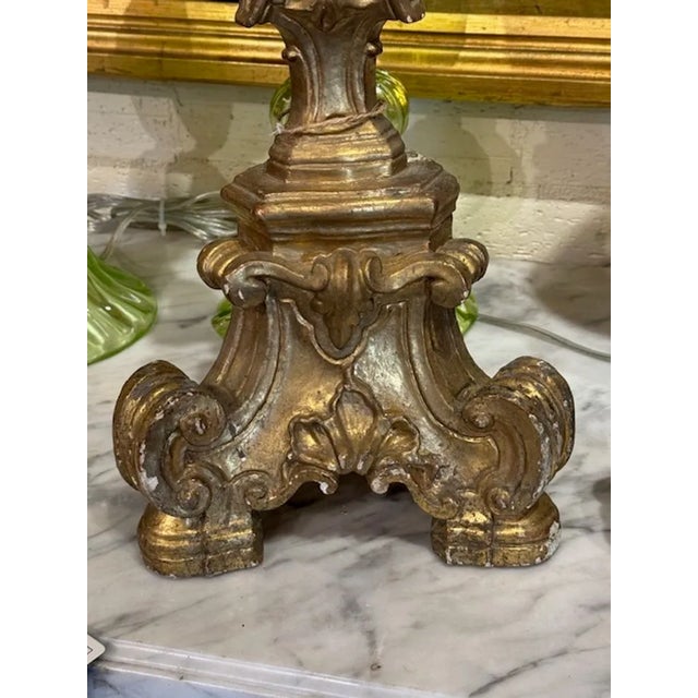 Pair of Carved and Parcel Gilt Altar Sticks For Sale - Image 4 of 6