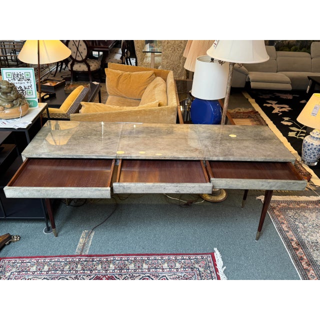 Wood Luxurious Desk With Granite Laminate + Walnut Legs For Sale - Image 7 of 12