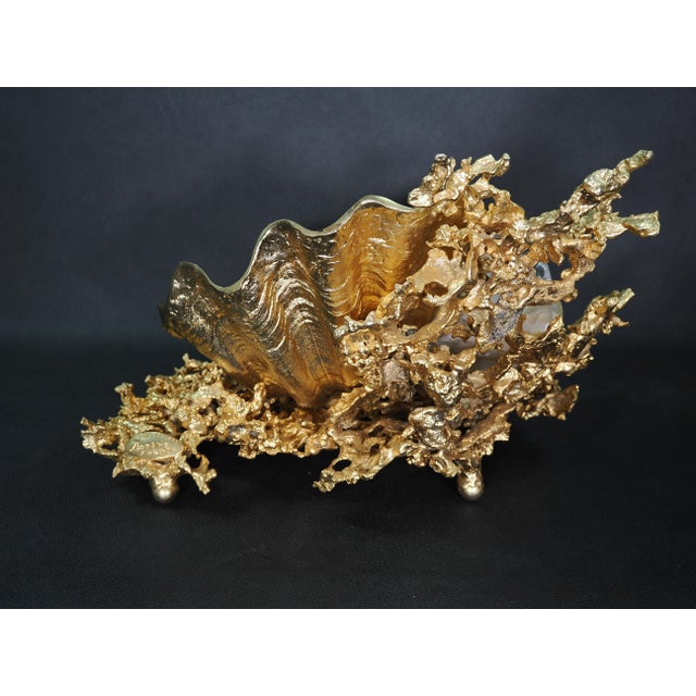 1970s 1970s French Gilt Bronze Clamshell and Crystal Sculpture by Claude Victor Boeltz For Sale - Image 5 of 15