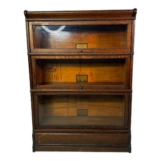 Early 20th Century Oak Globe Wernicke 3 High Stacking Lawyers Bookcase For Sale