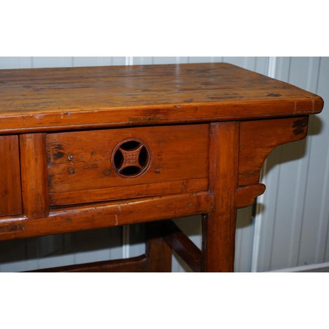 Antique Chinese Temple Altar Sideboard with Cupboards in Solid Teak For Sale - Image 10 of 17
