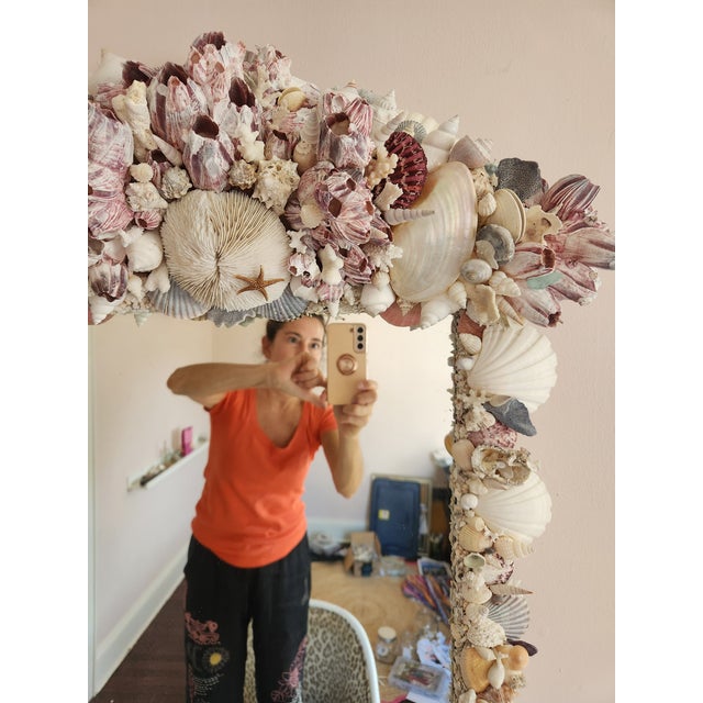 Seashell Encrusted Wall Mirror, Coastal Grandma Decor, Scallop Shell Accent For Sale - Image 15 of 16