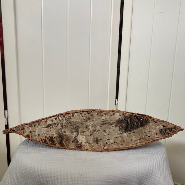 Vintage Rustic Handmade Birch Bark Canoe Model - Folk Art Basket For Sale - Image 10 of 10