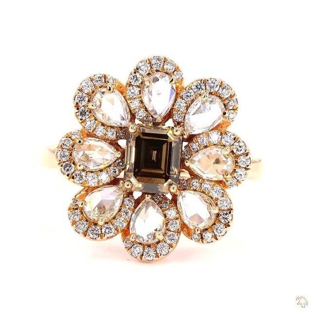 Modern 0.71 Carat Rose Cut White Diamond Brown Diamond Gold Ring, Size 6.5 For Sale - Image 3 of 9