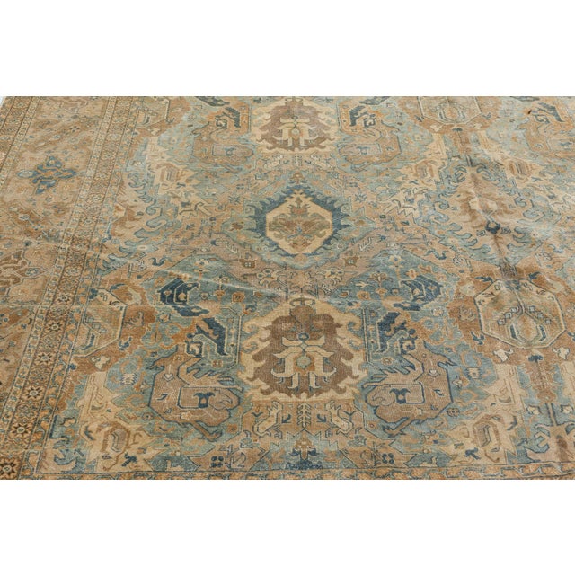 Persian Tabriz Botanic Light Blue, Cream and Rust Handwoven Wool Rug For Sale In New York - Image 6 of 7