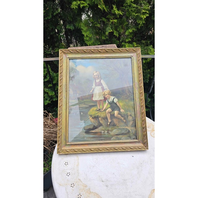 Art Nouveau, painting, chromolithograph, children fishing