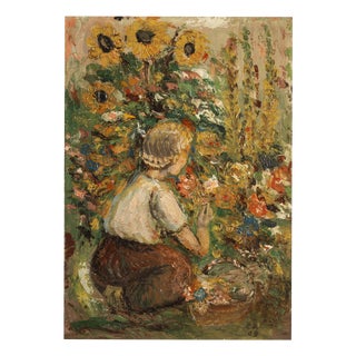 Unknown, Young Woman Among Sunflowers, 1909, Oil on Canvas For Sale