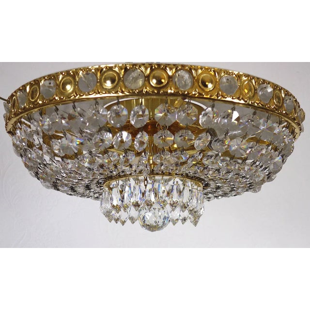 Gold Vintage Brass-Lead Crystal Ceiling Lamp from Sölken Leuchten For Sale - Image 8 of 8