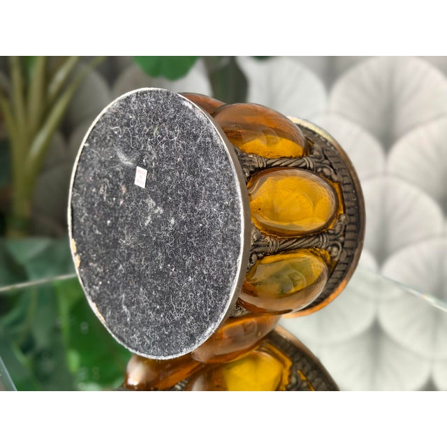 Vintage Baroque Brass Caged Amber Blown Bubble Glass & Dome Lidded Apothecary Jar For Sale - Image 11 of 11