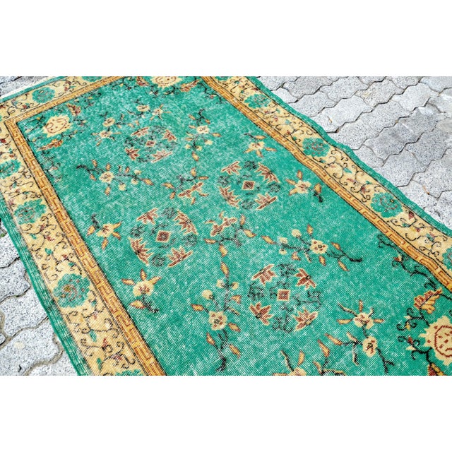 Traditional 1960s Vintage Handmade Turquoise Rug For Sale - Image 3 of 11