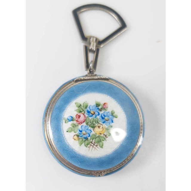 Early 20th Century Blue Guilloche Enamel Floral and Sterling Silver Makeup Compact For Sale - Image 4 of 11