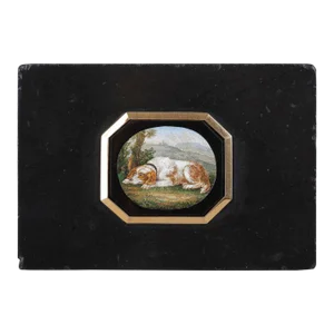 Micromosaic and Gold Paperweight in the style of G. Barberi. Early 19th Century
