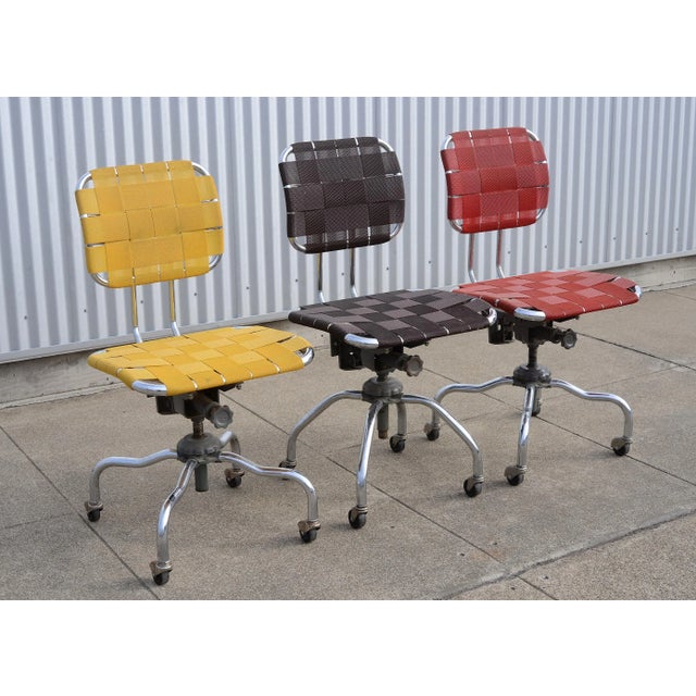 1950s Mid Century Industrial Bevco Chrome Office Desk Chair With Red Upholstery For Sale - Image 12 of 13