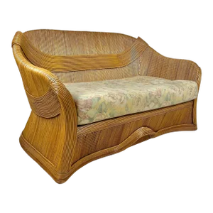 Vintage Betty Cobonpue Style Pencil Reed Rattan Loveseat