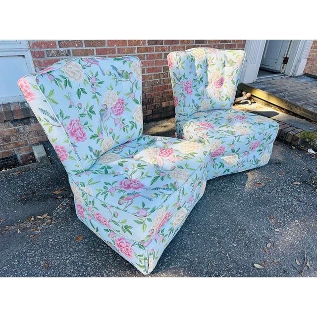 Chinoiserie Vintage Slipper Chairs, Newly Upholstered For Sale - Image 3 of 9