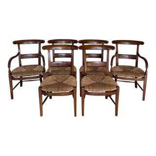 Late 20th Century William Switzer Country French Chairs with Rush Seats - Set of 6 For Sale