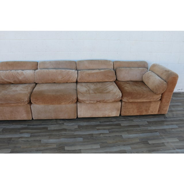 1970s Vintage 1970s 7-Piece Modular Suede Leather Sectional Sofa, Curved Lounge Seating For Sale - Image 5 of 18