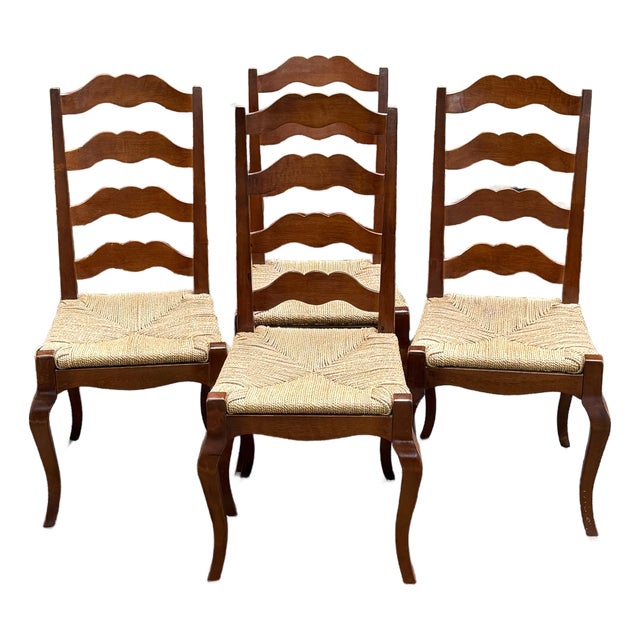 Late 20th Century French Farmhouse Ladderback Chairs - Set of 4 For Sale